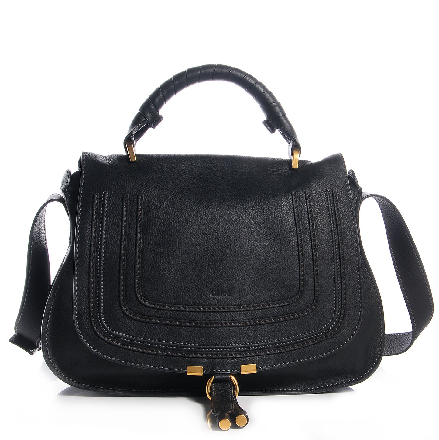 Calfskin Medium Marcie Top Handle Bag Black