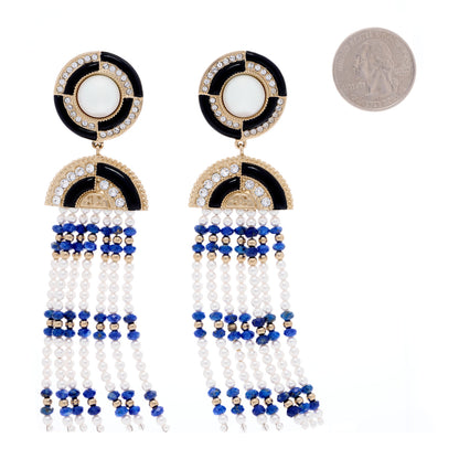 Chanel Resin Pearl Crystal Ramses Jewels Drop Earrings Gold Blue 2 of 4