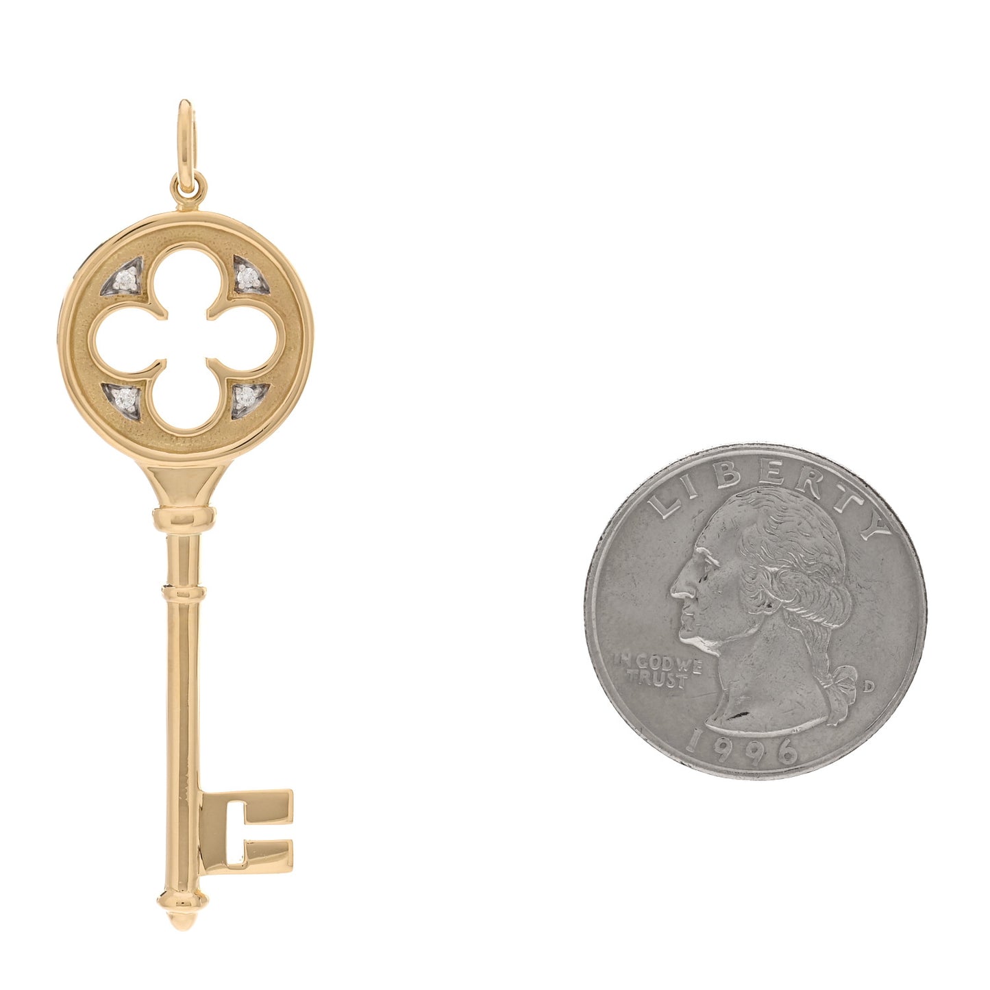 18K Yellow Gold Diamond Quatrefoil Key Pendant