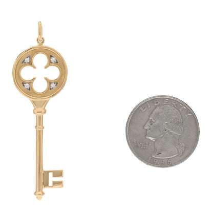 Tiffany 18K Yellow Gold Diamond Quatrefoil Key Pendant 2 of 4