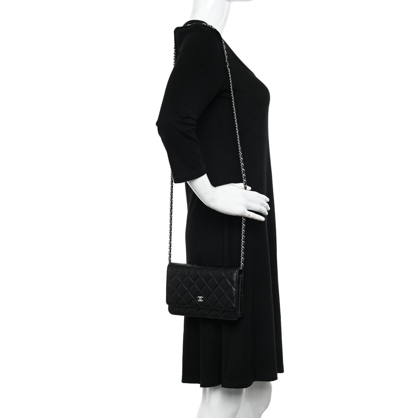 Lambskin Quilted Wallet On Chain WOC Black