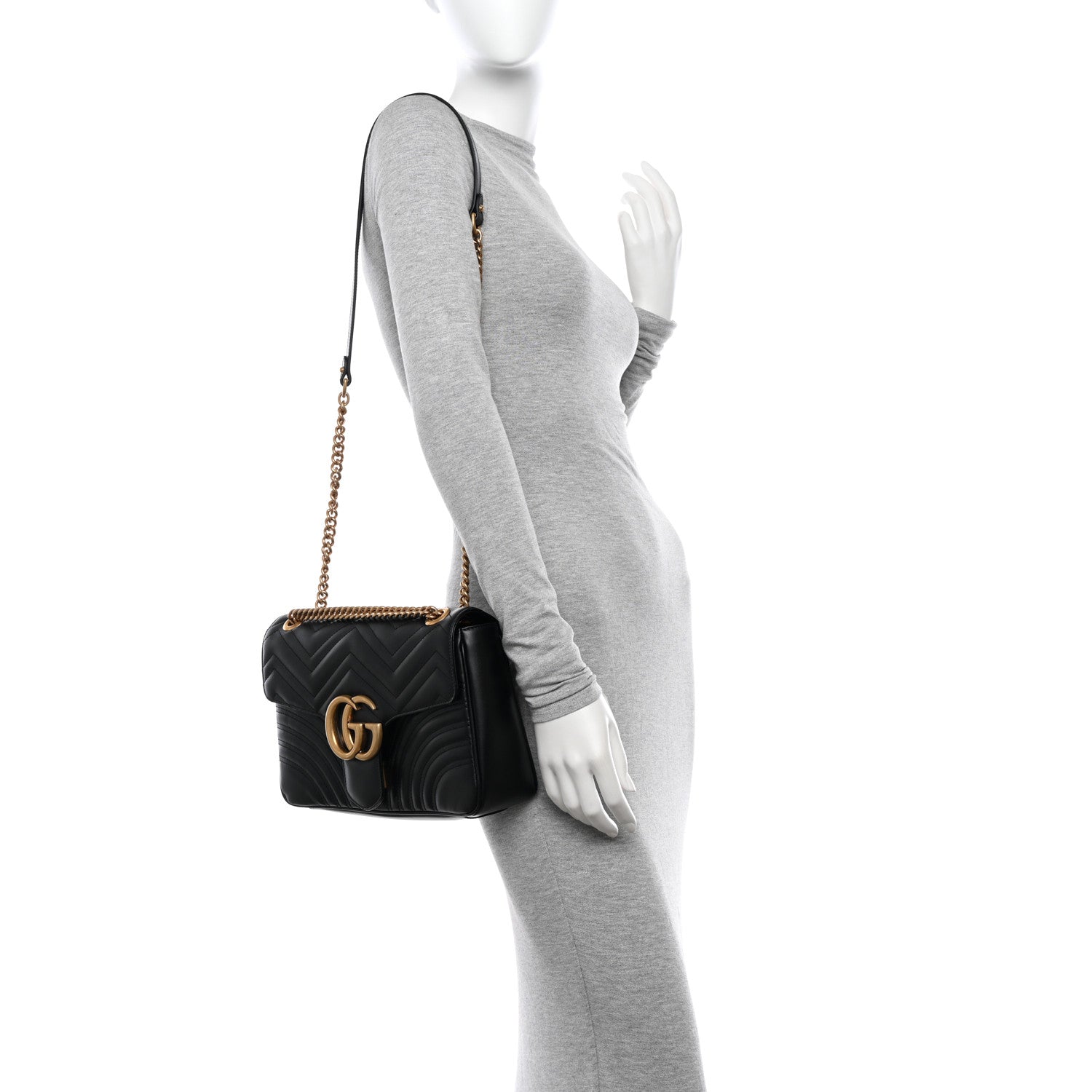 Gucci Calfskin Matelasse Medium GG Marmont Shoulder Bag Black 2 of 11