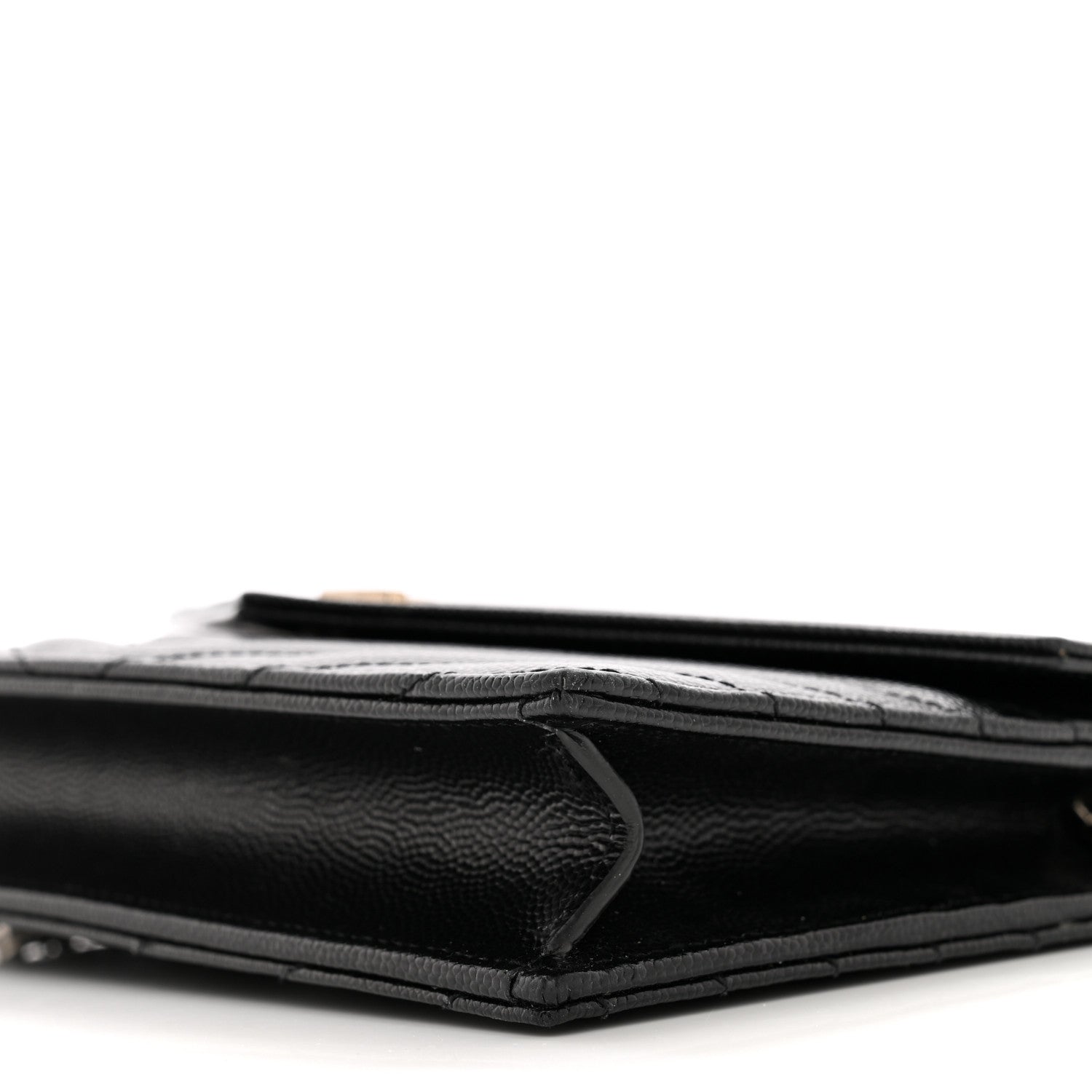 Saint Laurent Grain De Poudre Matelasse Chevron Monogram Envelope Chain Wallet Black 10 of 12