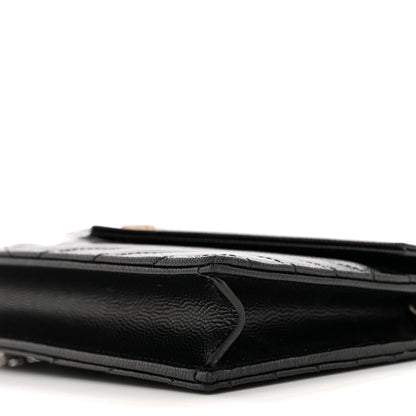 Saint Laurent Grain De Poudre Matelasse Chevron Monogram Envelope Chain Wallet Black 10 of 12