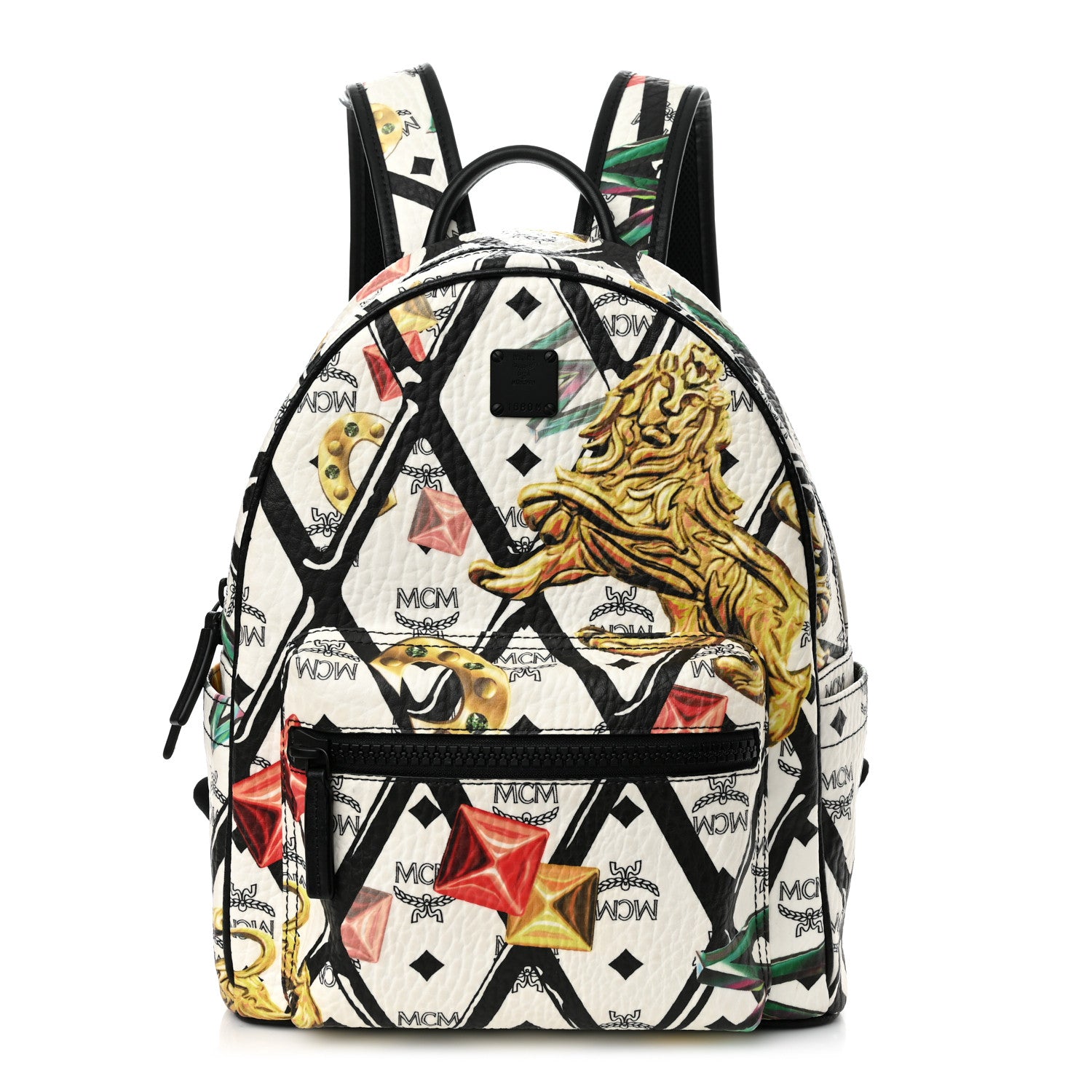 MCM Visetos Calfskin Motif Rombi Lion Printed Small Backpack White 1 of 9