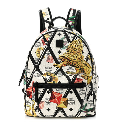 MCM Visetos Calfskin Motif Rombi Lion Printed Small Backpack White 1 of 9