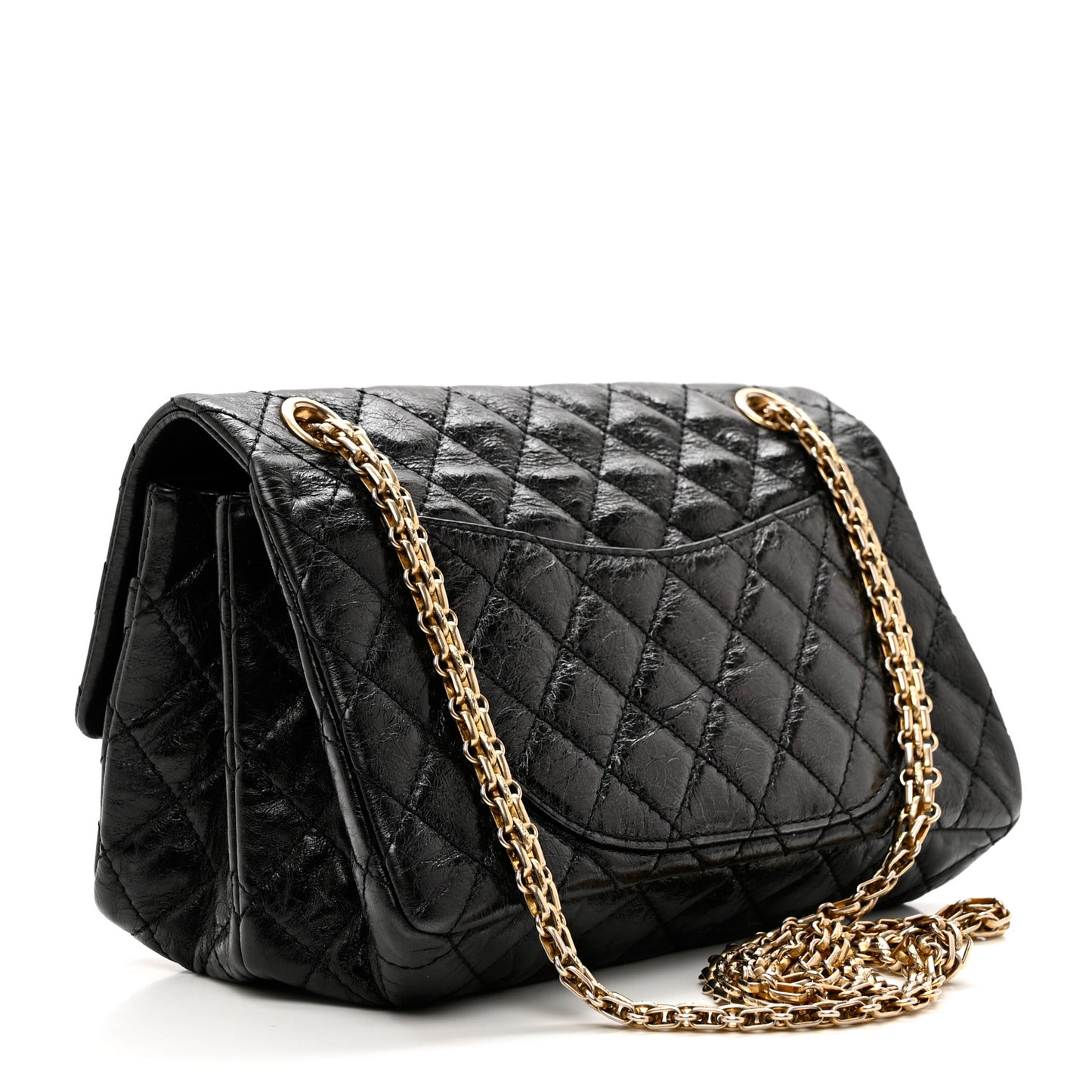 Glazed Aged Calfskin Quilted Accordion Reissue 2.55 Flap Black