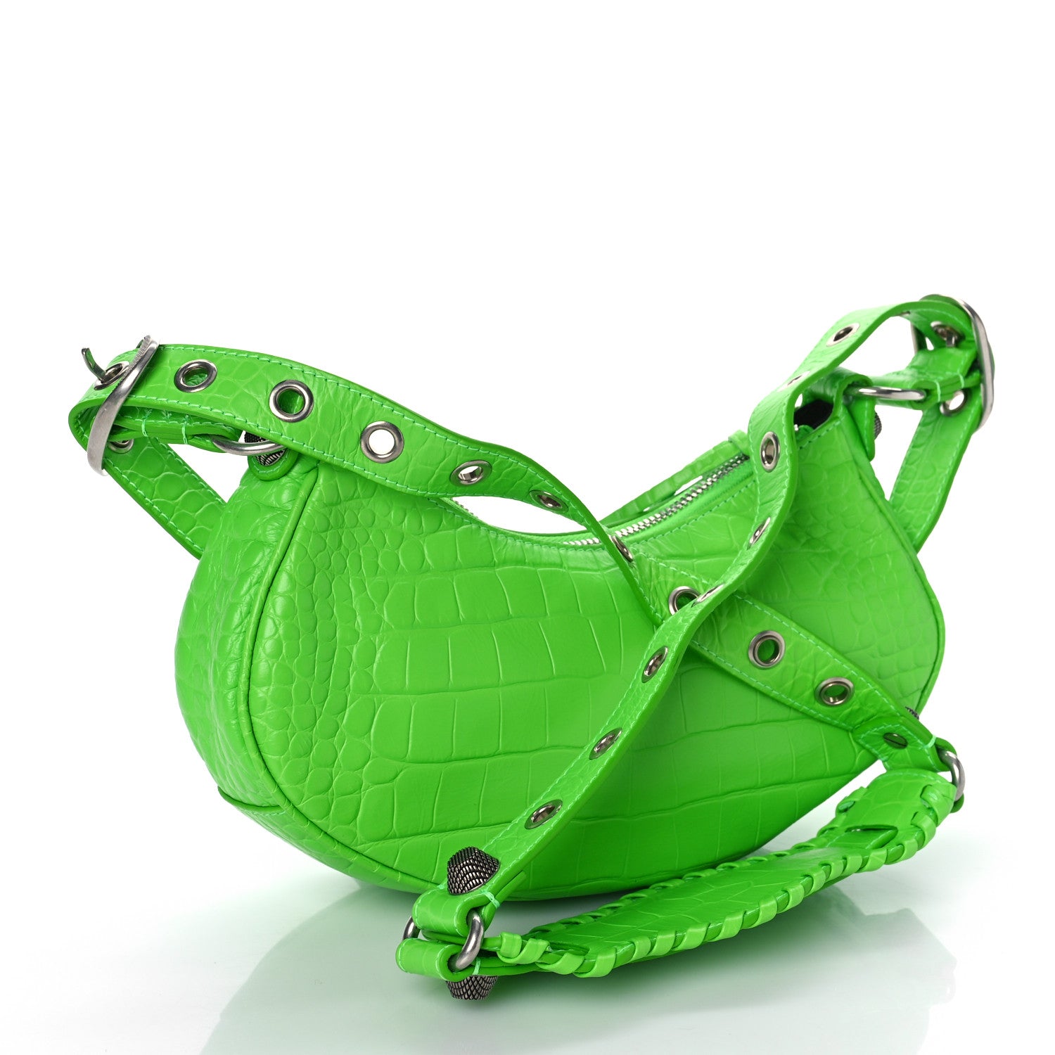 Balenciaga Extra Supple Calfskin Crocodile Embossed Le Cagole Shoulder Bag XS Acid Green 2 of 7