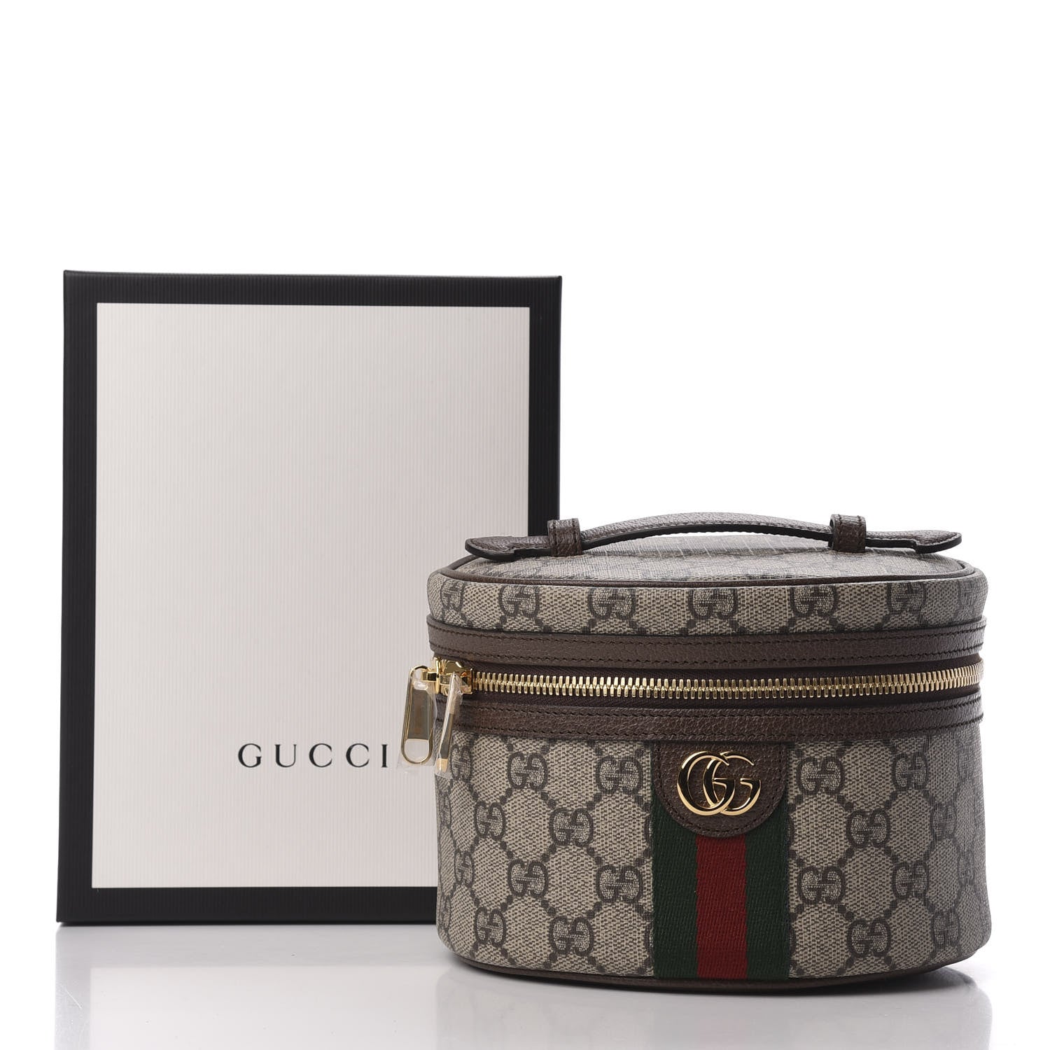 Gucci GG Supreme Monogram Textured Calfskin Web Ophidia Vanity Cosmetic Case Beige Ebony New Acero 9 of 9