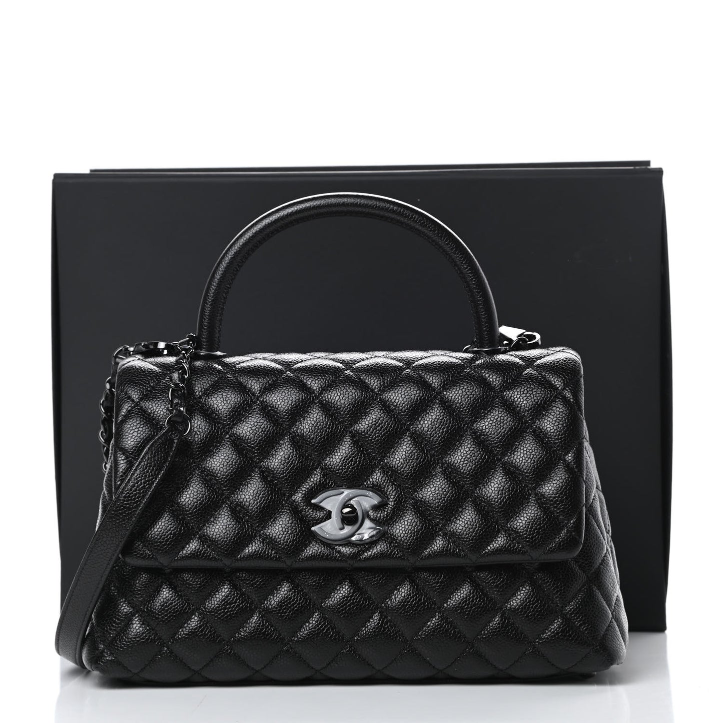 Caviar Quilted Small Coco Handle Flap So Black
