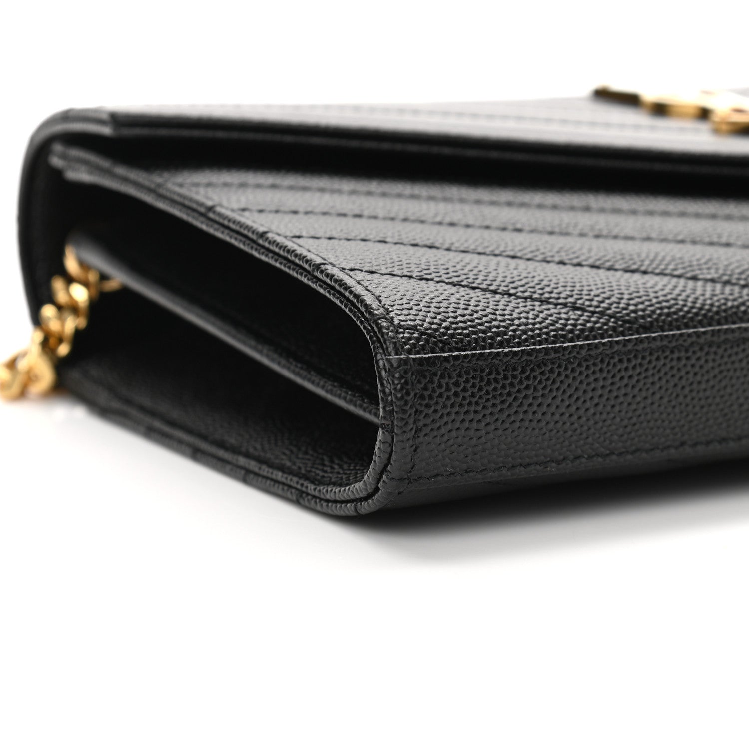 Saint Laurent Grain De Poudre Matelasse Chevron Monogram Chain Wallet Black 8 of 10