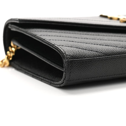 Saint Laurent Grain De Poudre Matelasse Chevron Monogram Chain Wallet Black 8 of 10