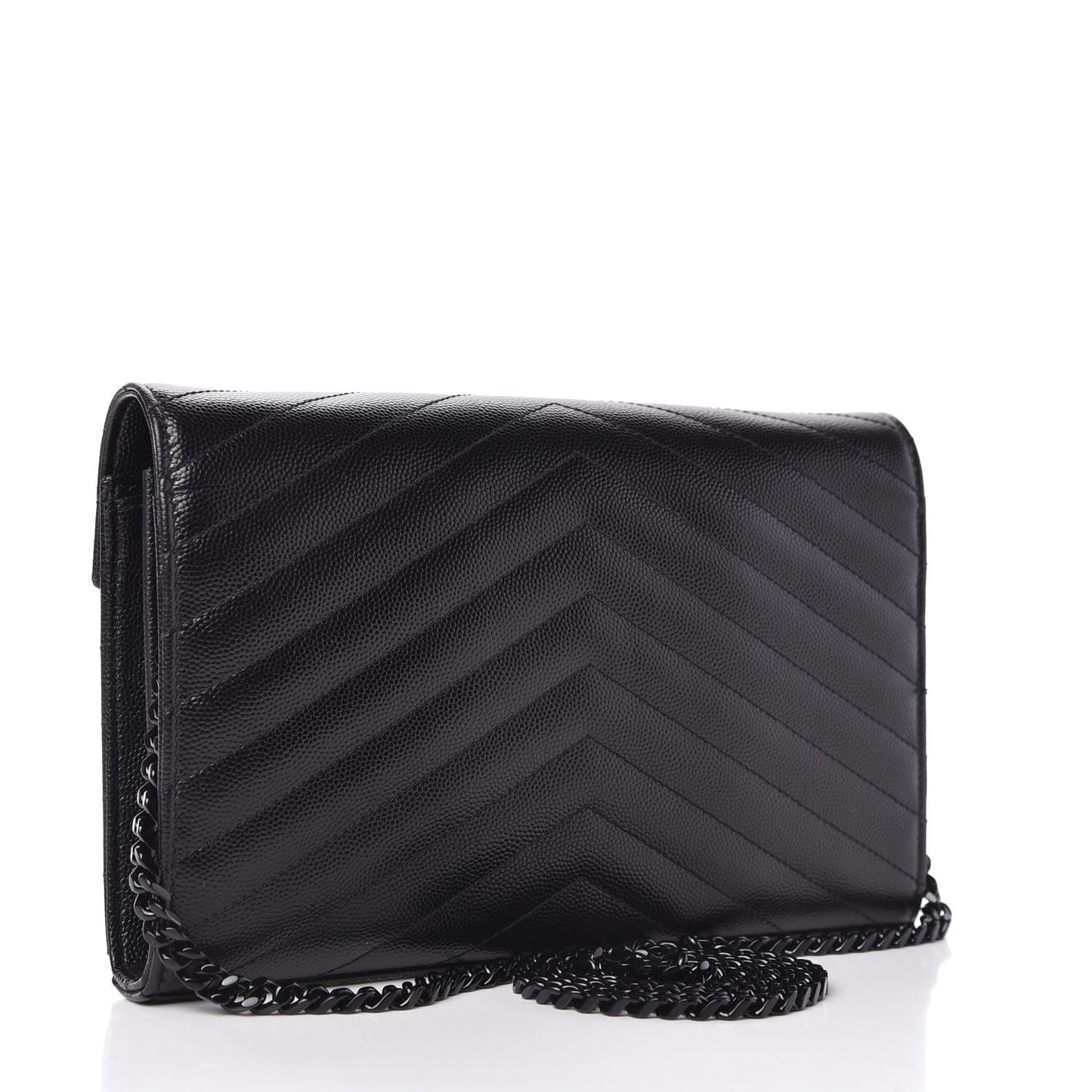 Grain De Poudre Matelasse Chevron Monogram Chain Wallet Black