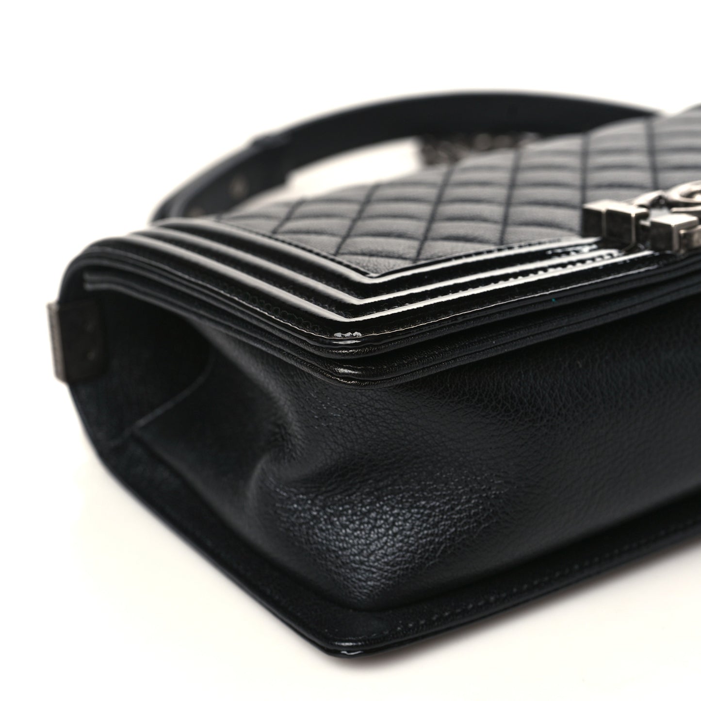 Goatskin Quilted Patent Medium Duo Boy Flap Black
