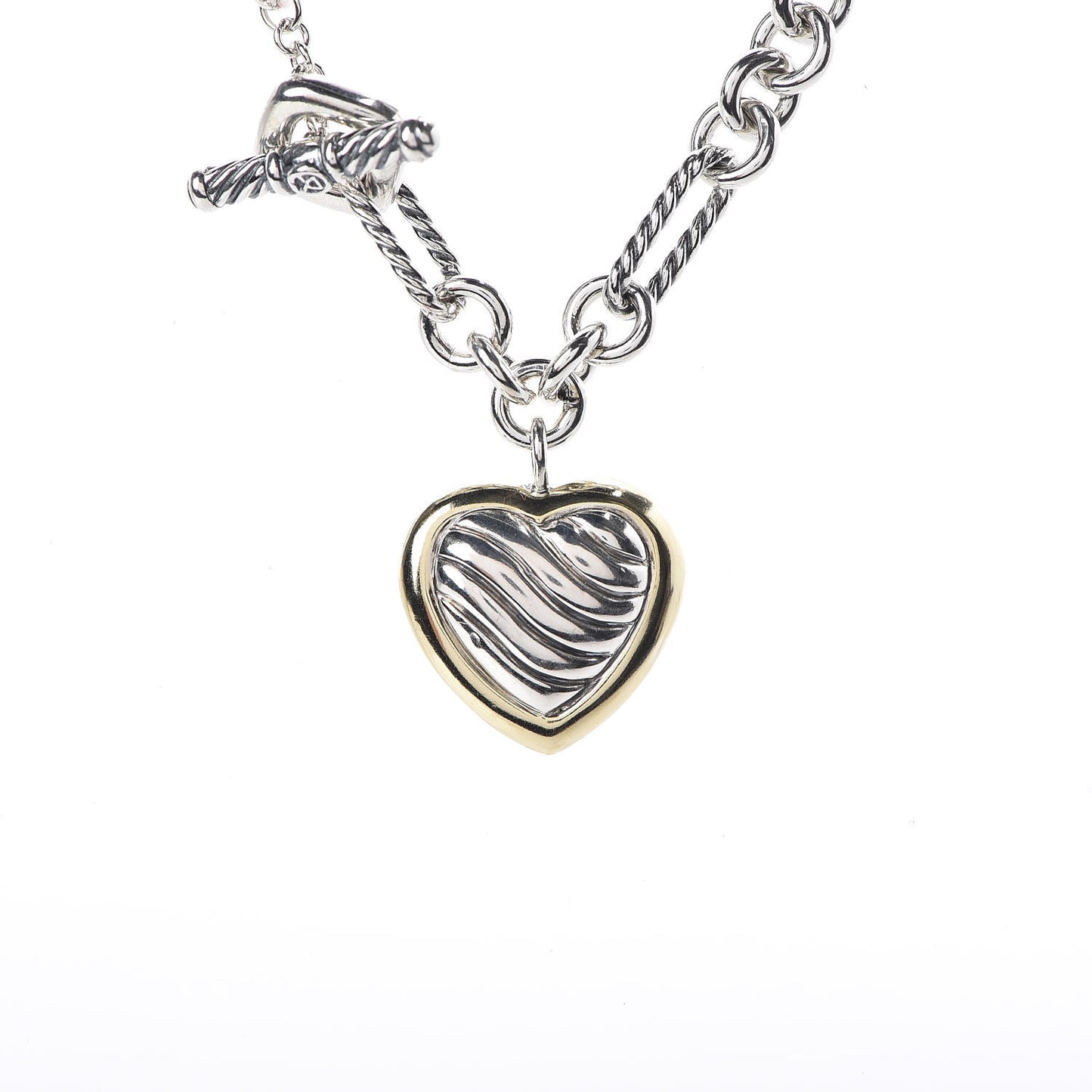 Sterling Silver 18K Yellow Gold Cable Heart Figaro Necklace