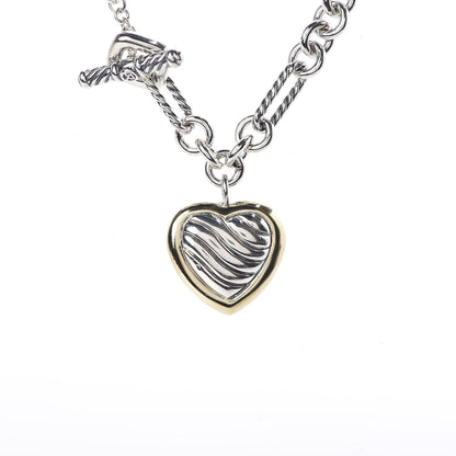 David Yurman Sterling Silver 18K Yellow Gold Cable Heart Figaro Necklace 7 of 7