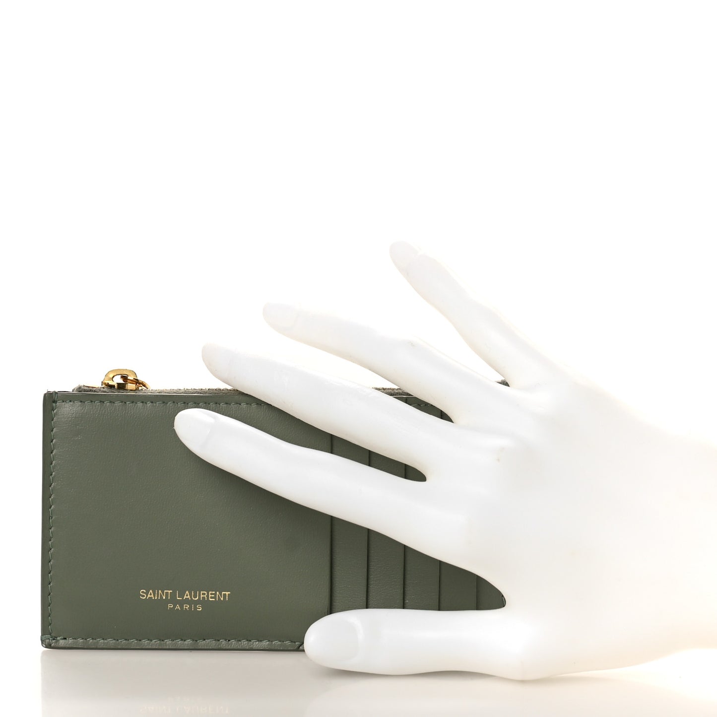 Calfskin 5 Fragments Zip Pouch Card Holder Light Sage