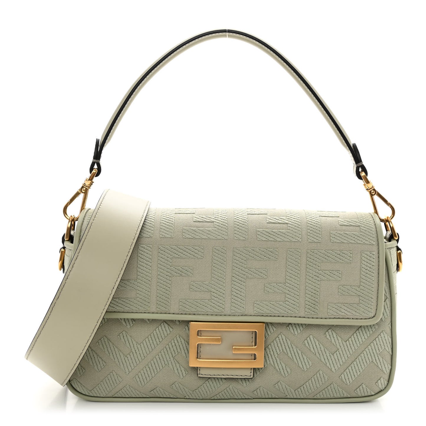 Canvas Vitello King FF Embroidered Baguette Green Tea