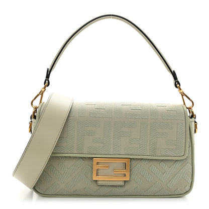 Fendi Canvas Vitello King FF Embroidered Baguette Green Tea 1 of 9