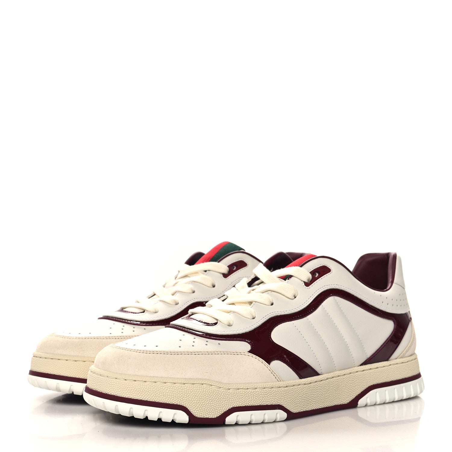 Gucci Calfskin Suede Mens Re-Web Sneakers 12.5 White Red 4 of 10