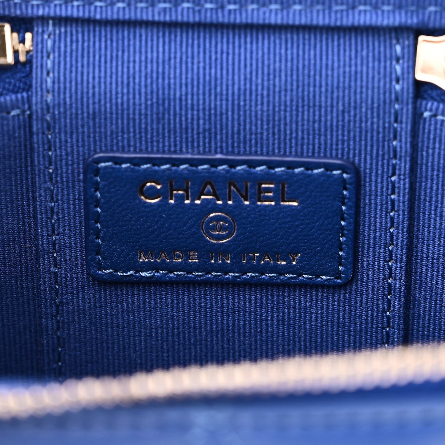 Lambskin Quilted Top Handle Mini Vanity Case With Chain Blue