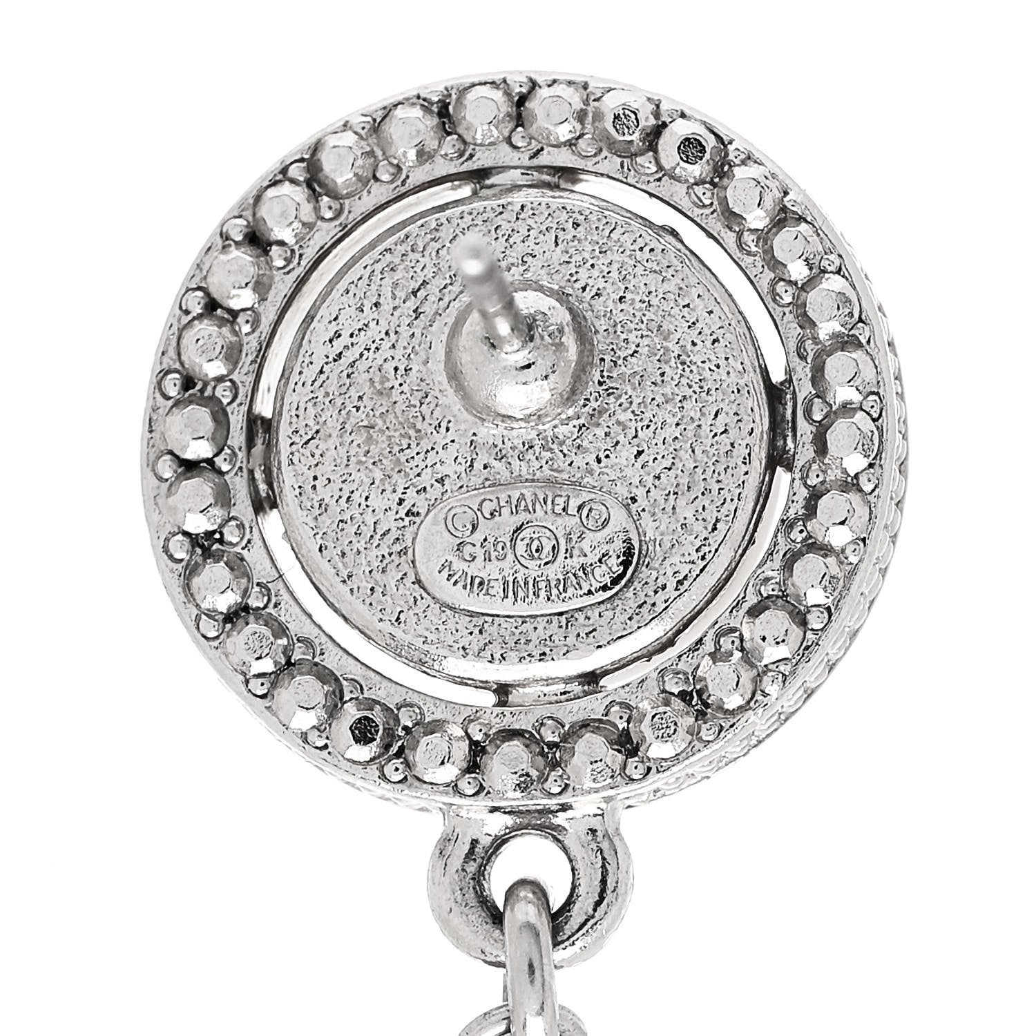 Chanel Metal Crystal Pearl CC Drop Earrings Silver 4 of 4