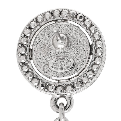 Chanel Metal Crystal Pearl CC Drop Earrings Silver 4 of 4