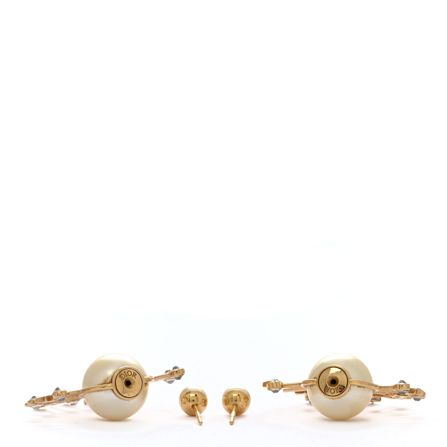 Christian Dior Metal Pearl Crystal Star Tribal Earrings Gold 3 of 5