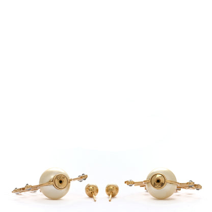 Christian Dior Metal Pearl Crystal Star Tribal Earrings Gold 3 of 5