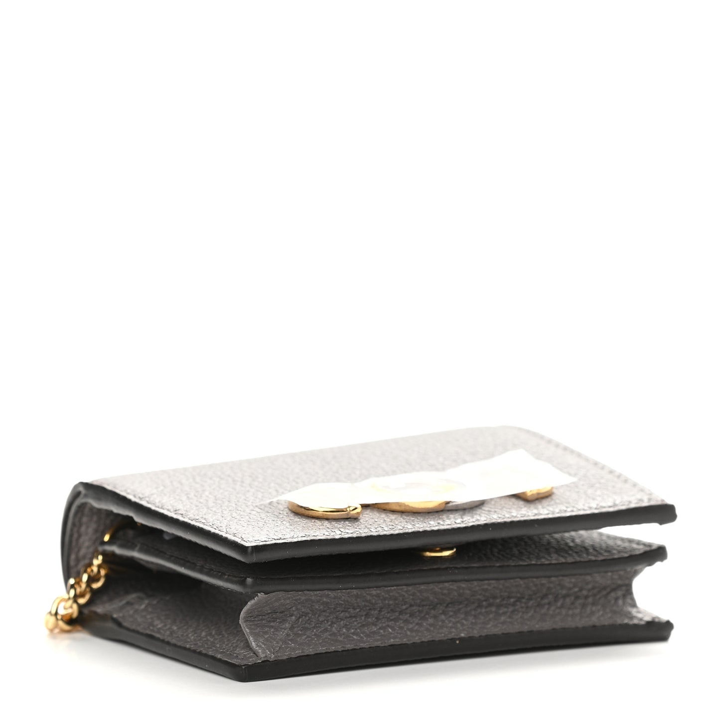 Grainy Calfskin Zumi Chain Card Case Wallet Dusty Grey