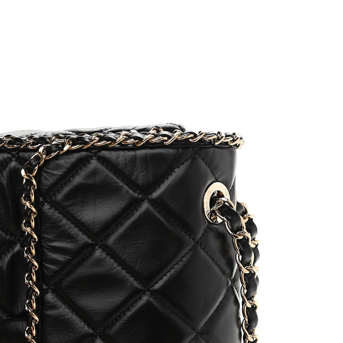 Crumpled Calfskin Medium Chain All Over Flap Black