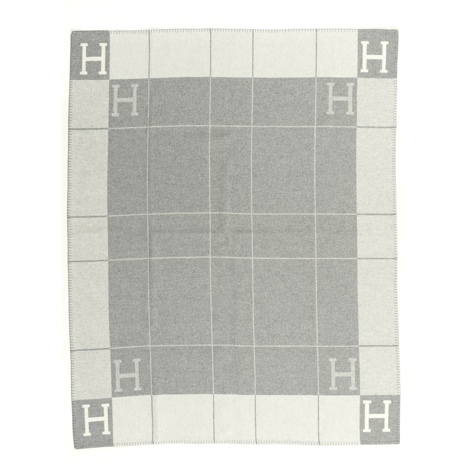 Hermes Wool Cashmere Avalon III Blanket Ecru Gris Clair 1 of 2