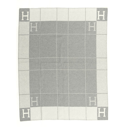 Hermes Wool Cashmere Avalon III Blanket Ecru Gris Clair 1 of 2