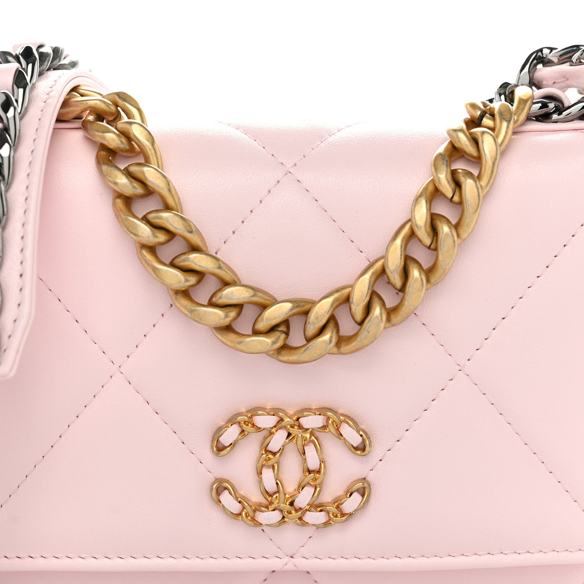Lambskin Quilted Chanel 19 Wallet On Chain WOC Light Pink