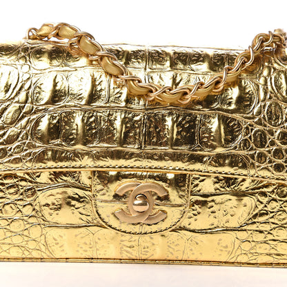 Chanel Metallic Calfskin Crocodile Embossed Cocodile Rectangular Mini Flap Gold 12 of 12