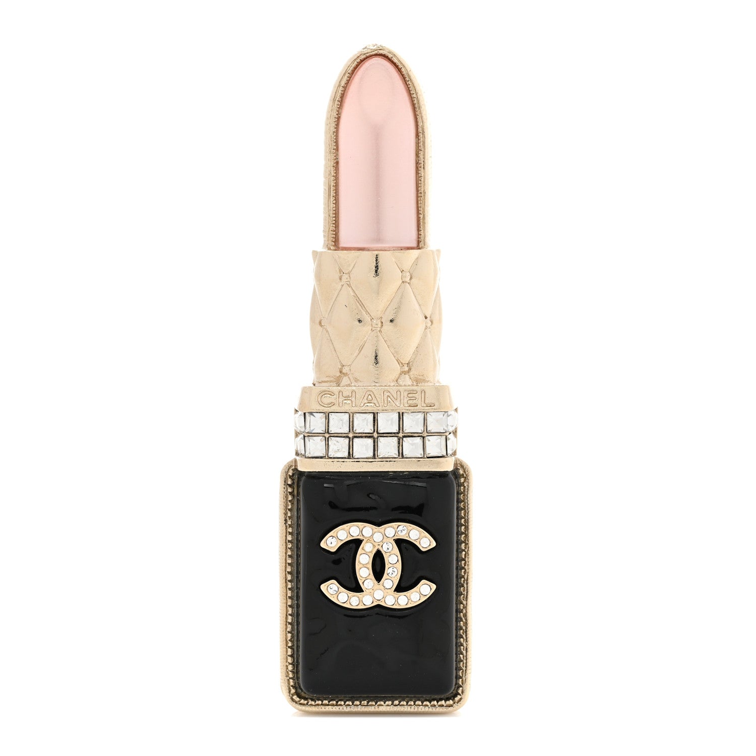 Chanel Metal Strass Pearl Lipstick Brooch Pink Gold 1 of 4