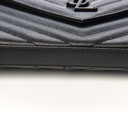 Saint Laurent Grain De Poudre Matelasse Chevron Monogram Chain Wallet Black 11 of 12
