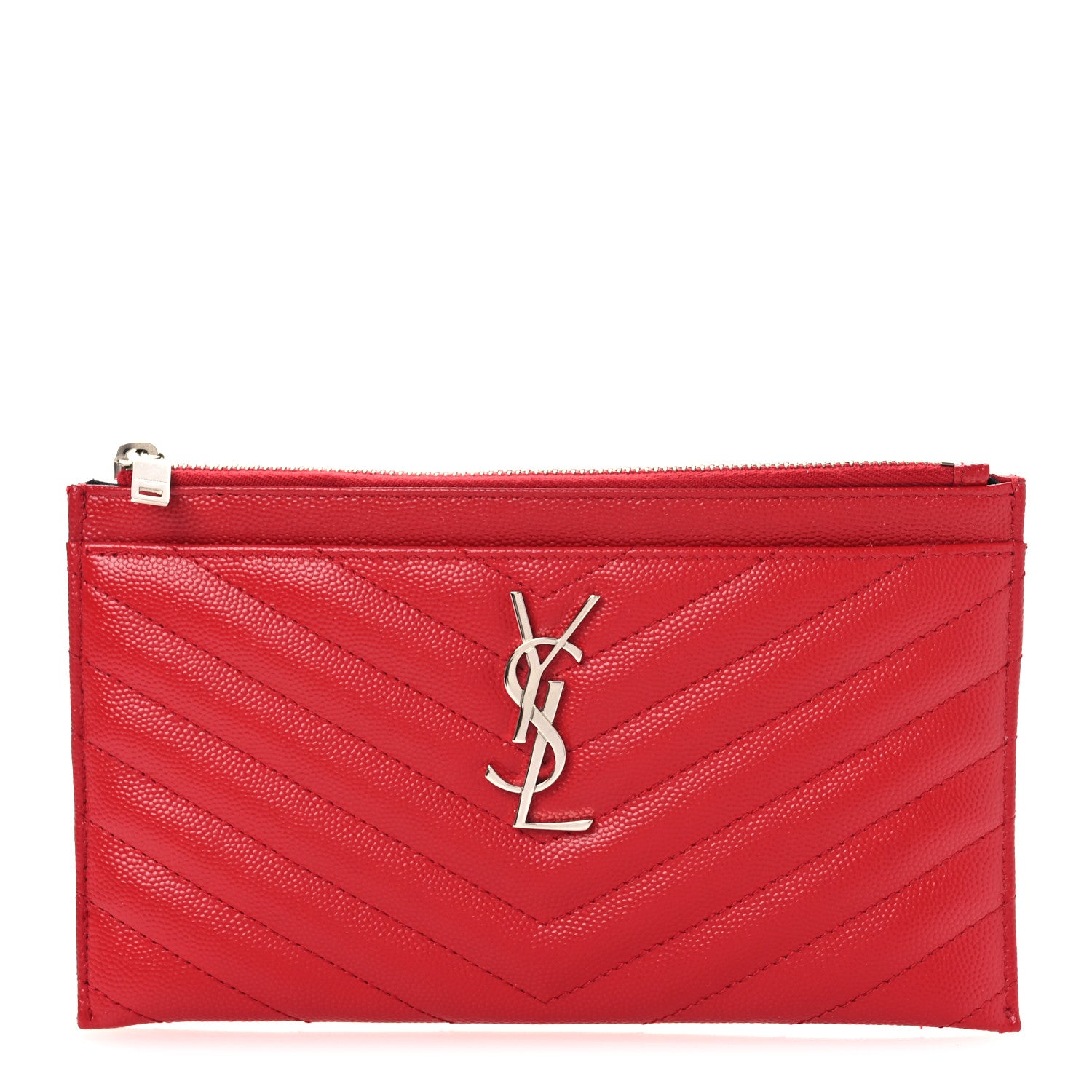 Saint Laurent Grain De Poudre Chevron Monogram Bill Pouch Rouge Eros 1 of 8