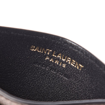 Saint Laurent Metallic Grain De Poudre Matelasse Chevron Monogram Credit Card Case Pewter 6 of 8