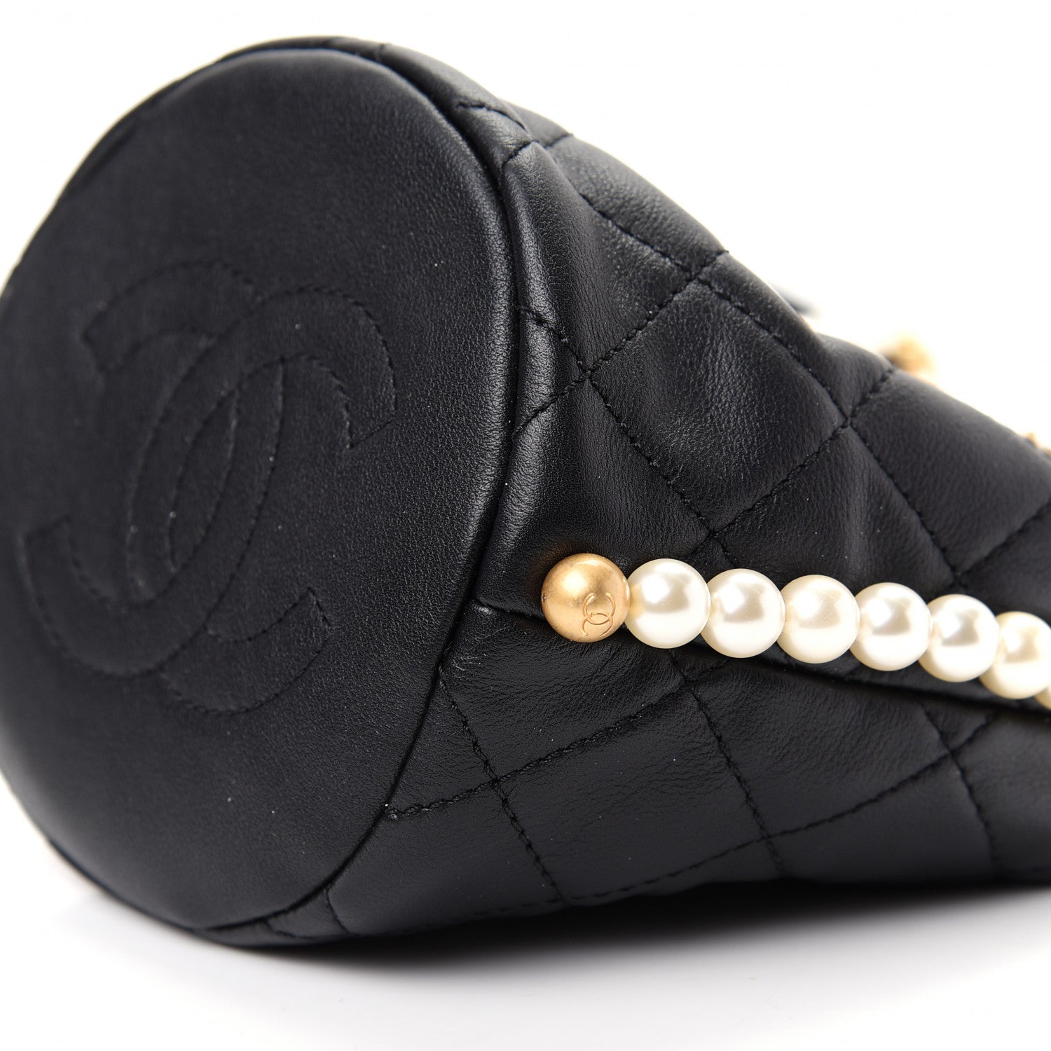 Chanel Calfskin Quilted Pearl Mini About Pearls Drawstring Bucket Bag Black 7 of 10