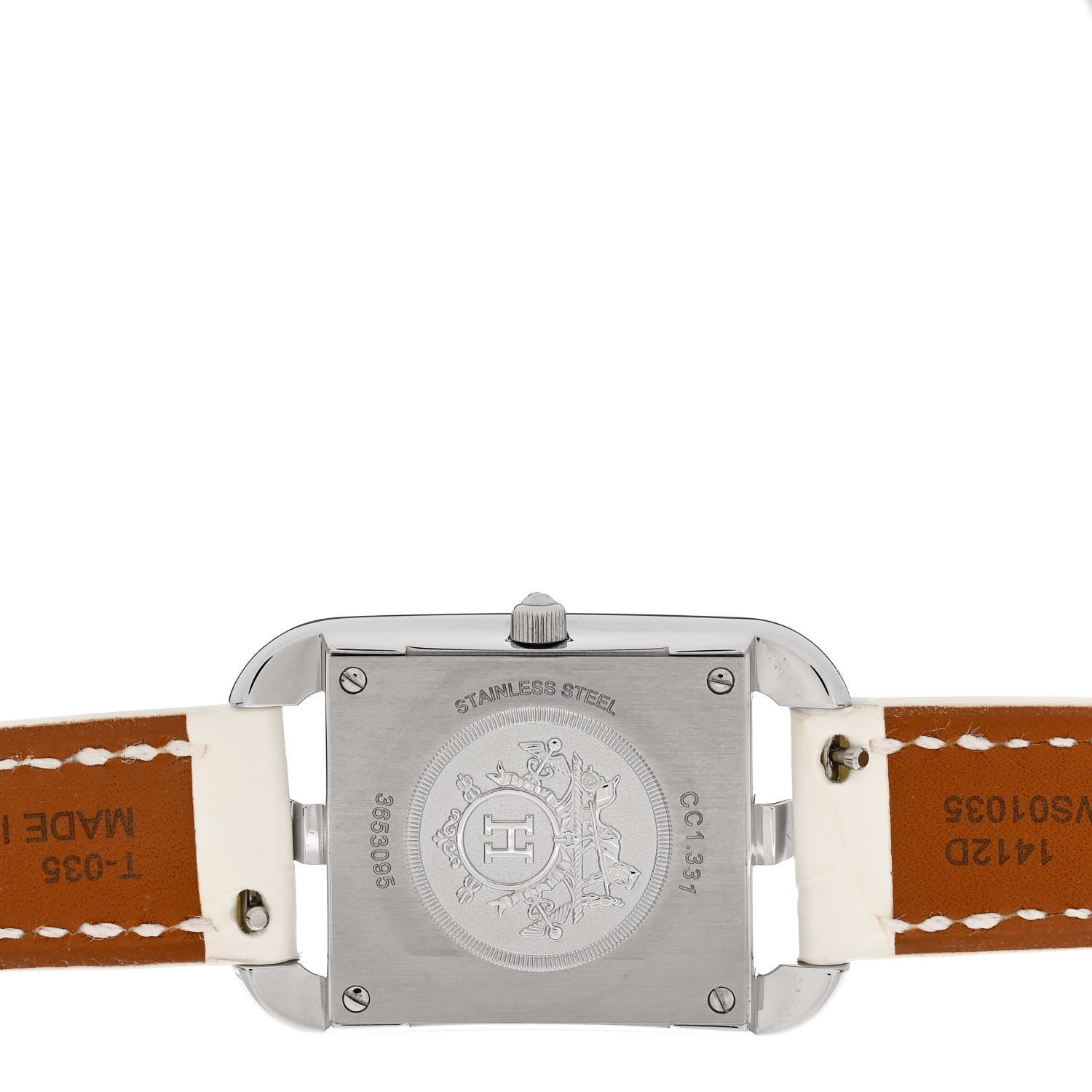 Hermes Stainless Steel Alligator Diamond Pave 23mm Cape Cod Quartz Watch Blanc 4 of 5