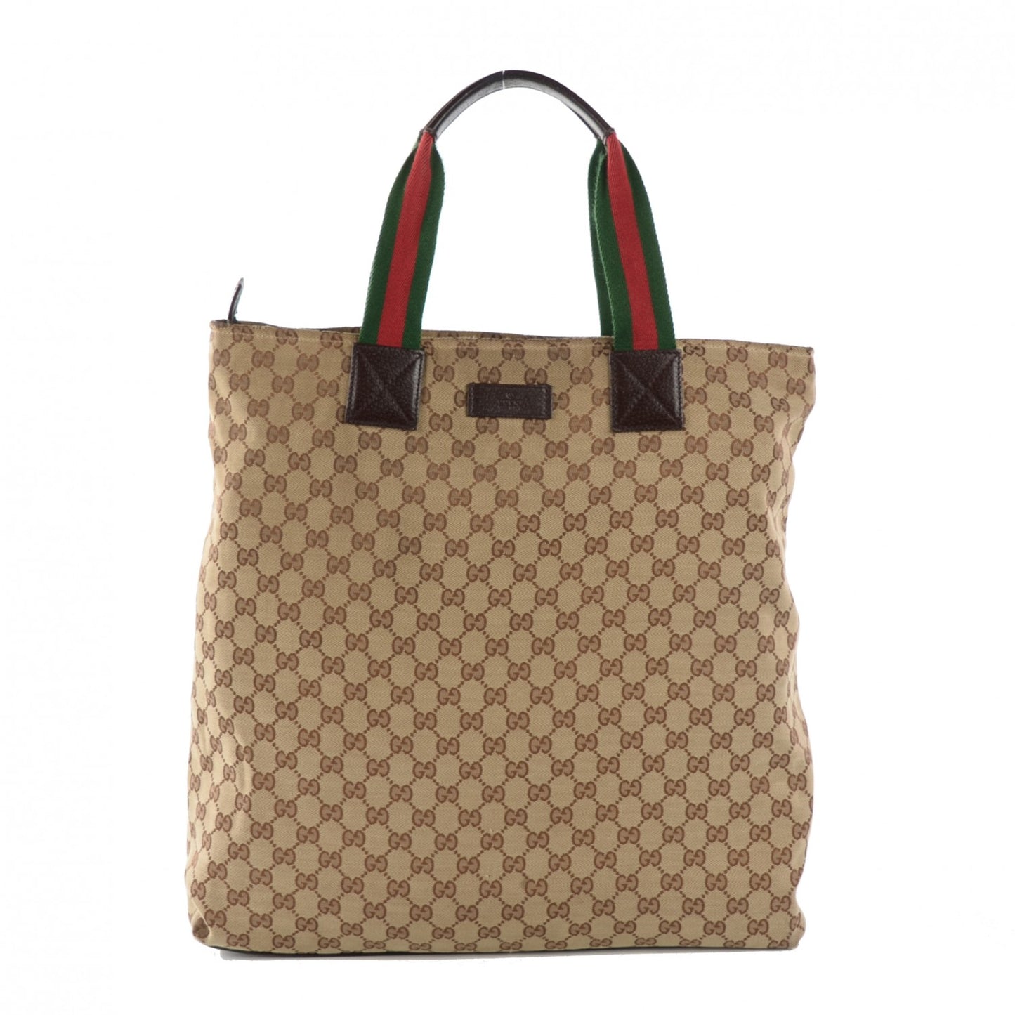 GG Monogram Large Web Handle Vertical Tote Dark Brown