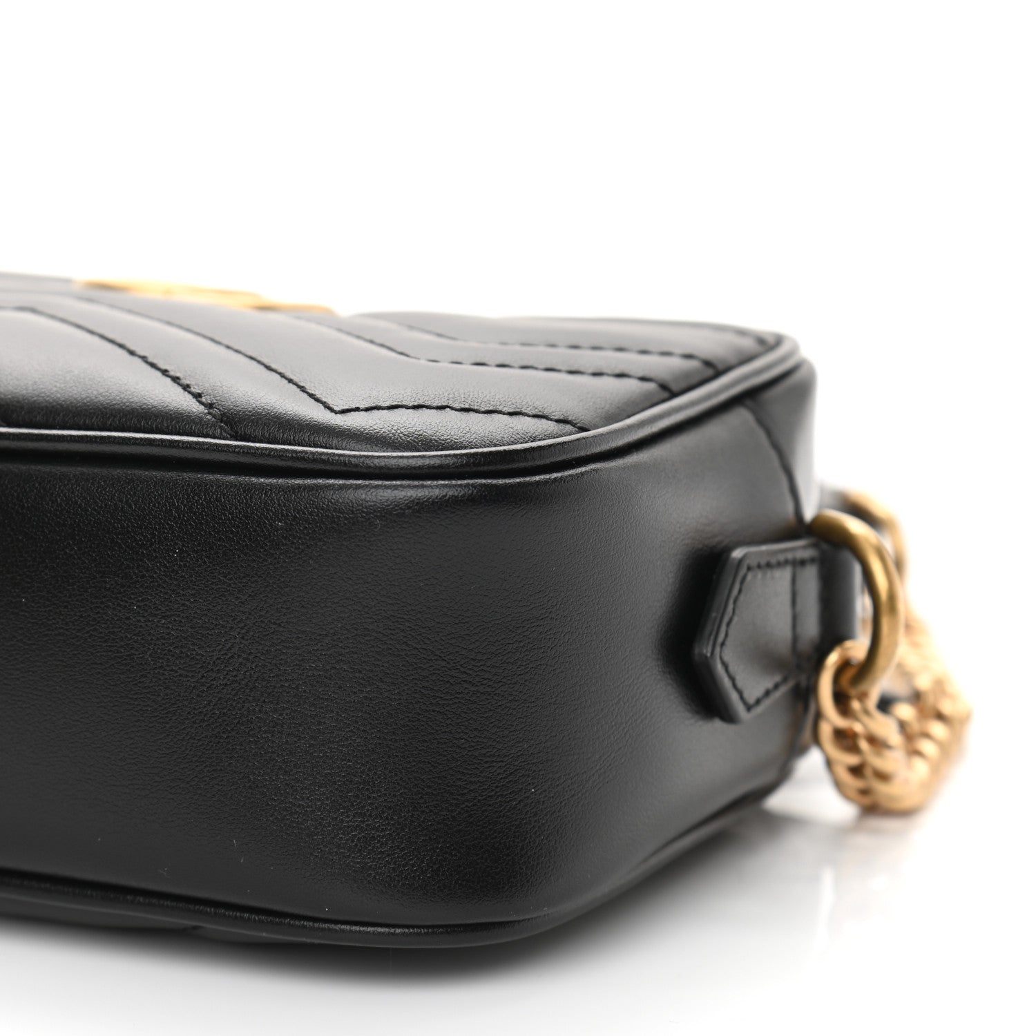 Gucci Calfskin Matelasse Mini GG Marmont Chain Shoulder Bag Black 11 of 12