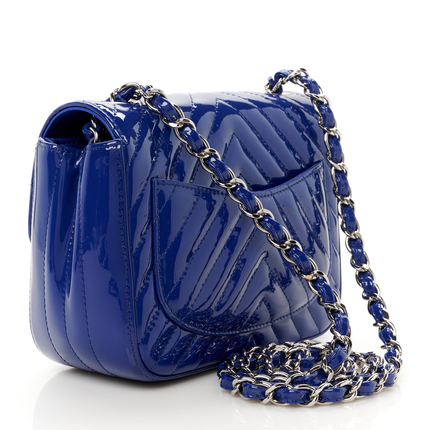 Chanel Patent Chevron Quilted Mini Square Flap Blue 3 of 11