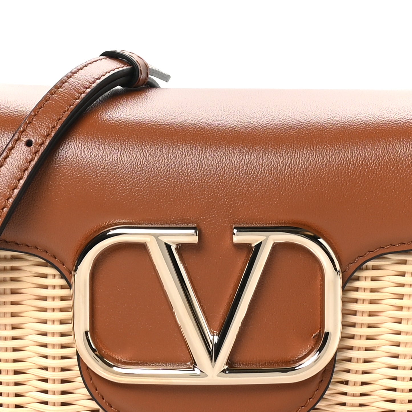 Wicker Calfskin Vlogo Small Loco Shoulder Bag Natural Saddle Brown