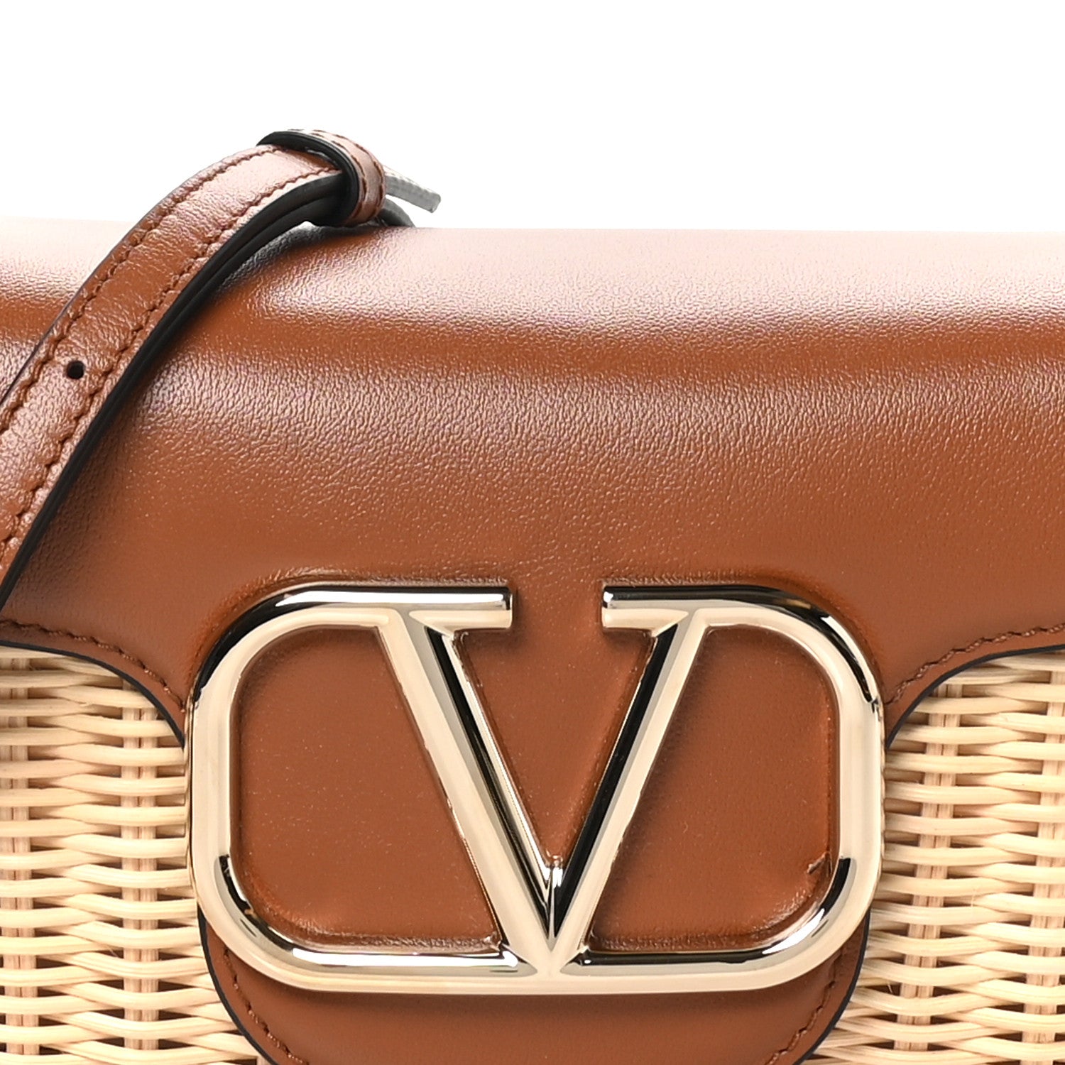 Valentino Garavani Wicker Calfskin Vlogo Small Loco Shoulder Bag Natural Saddle Brown 7 of 9