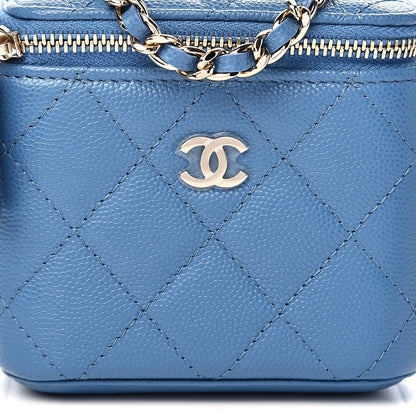 Chanel Caviar Quilted Mini Vanity Case With Chain Blue 10 of 11