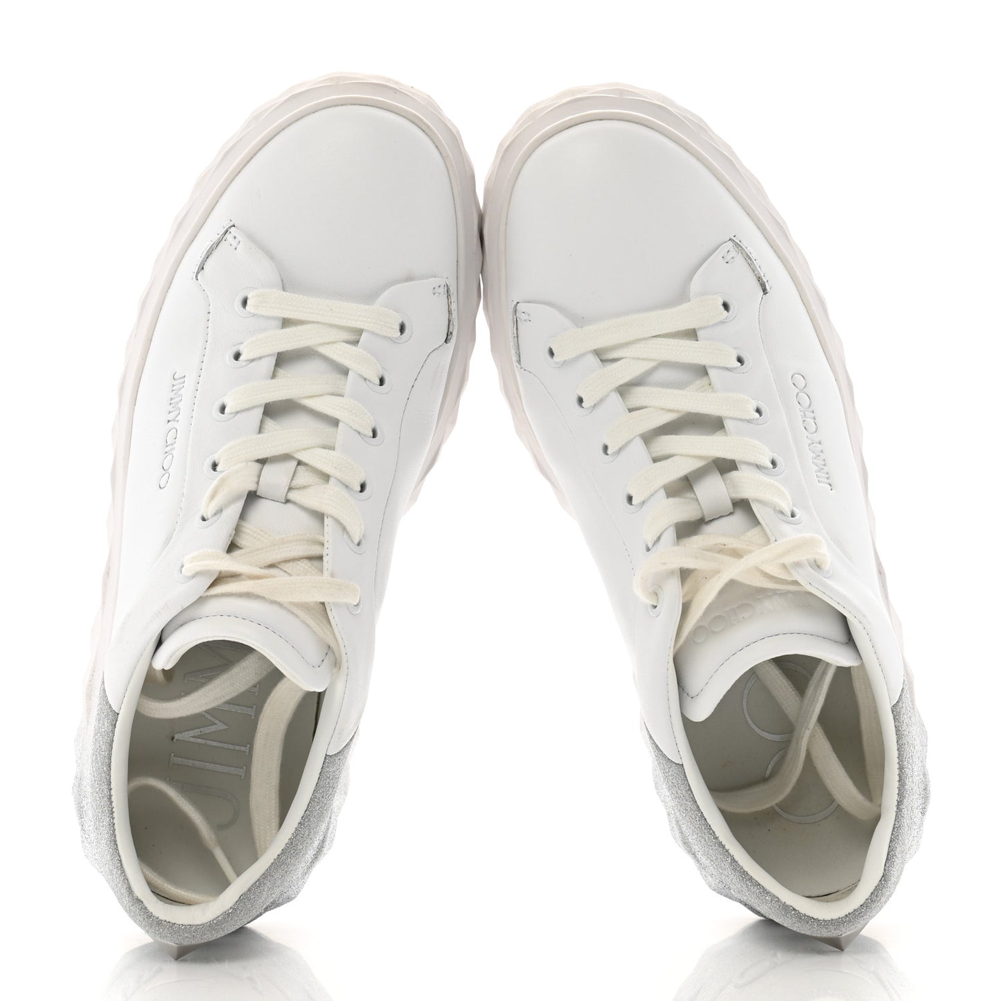 Nappa Diamond Maxi Platform Sneakers 38.5 White Silver