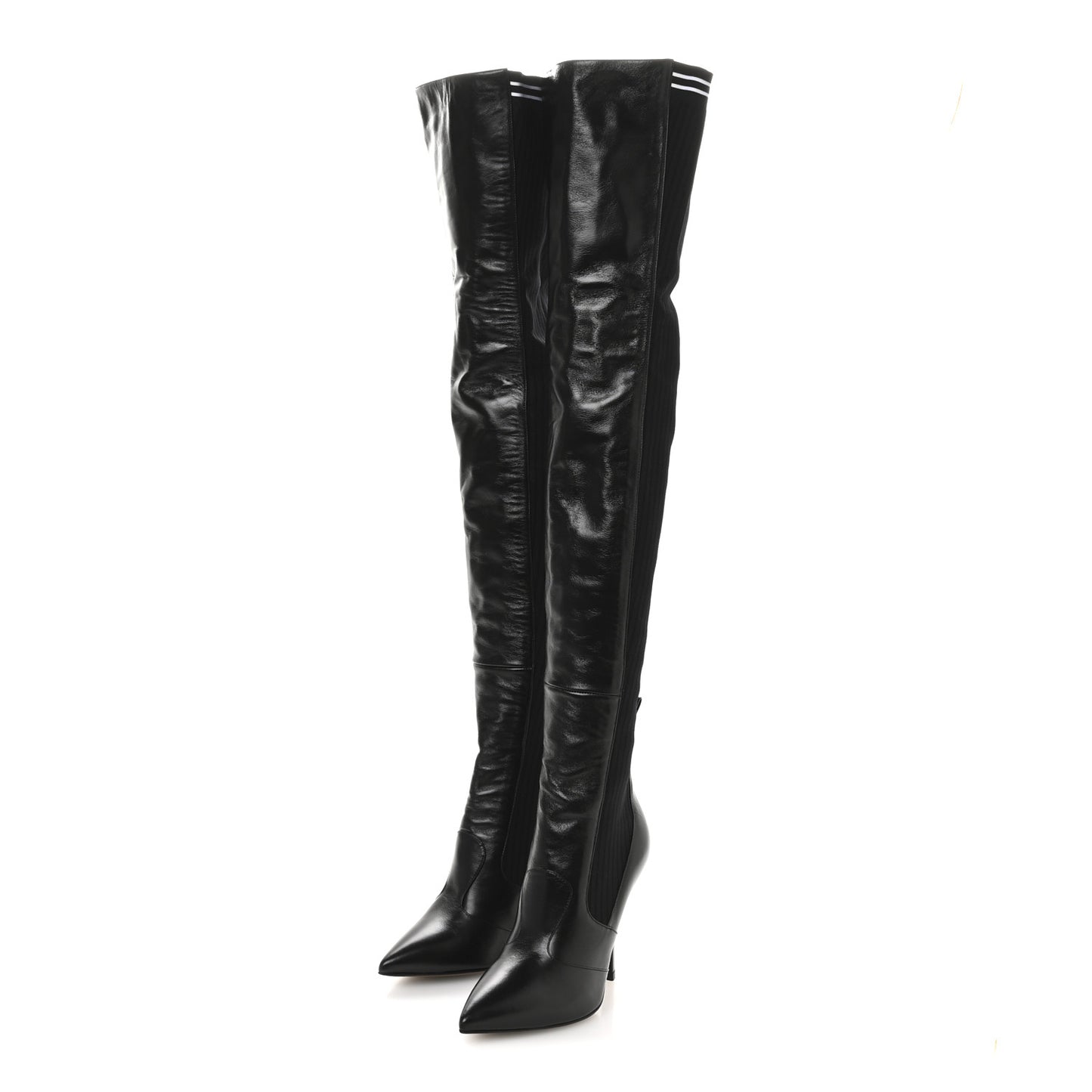 Vitello Lucido Stretch Fabric Striped Rockoko Thigh High 105mm Sock Boots 38 Black