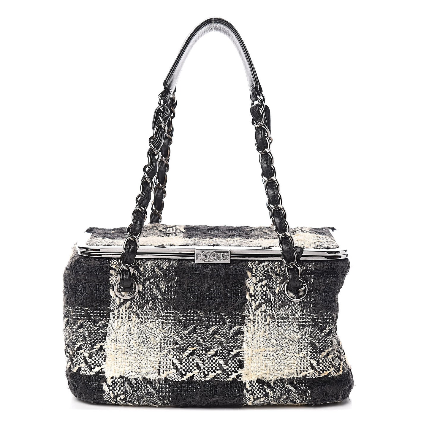 Tweed Paris NY Framed Box Shoulder Bag Black Ivory